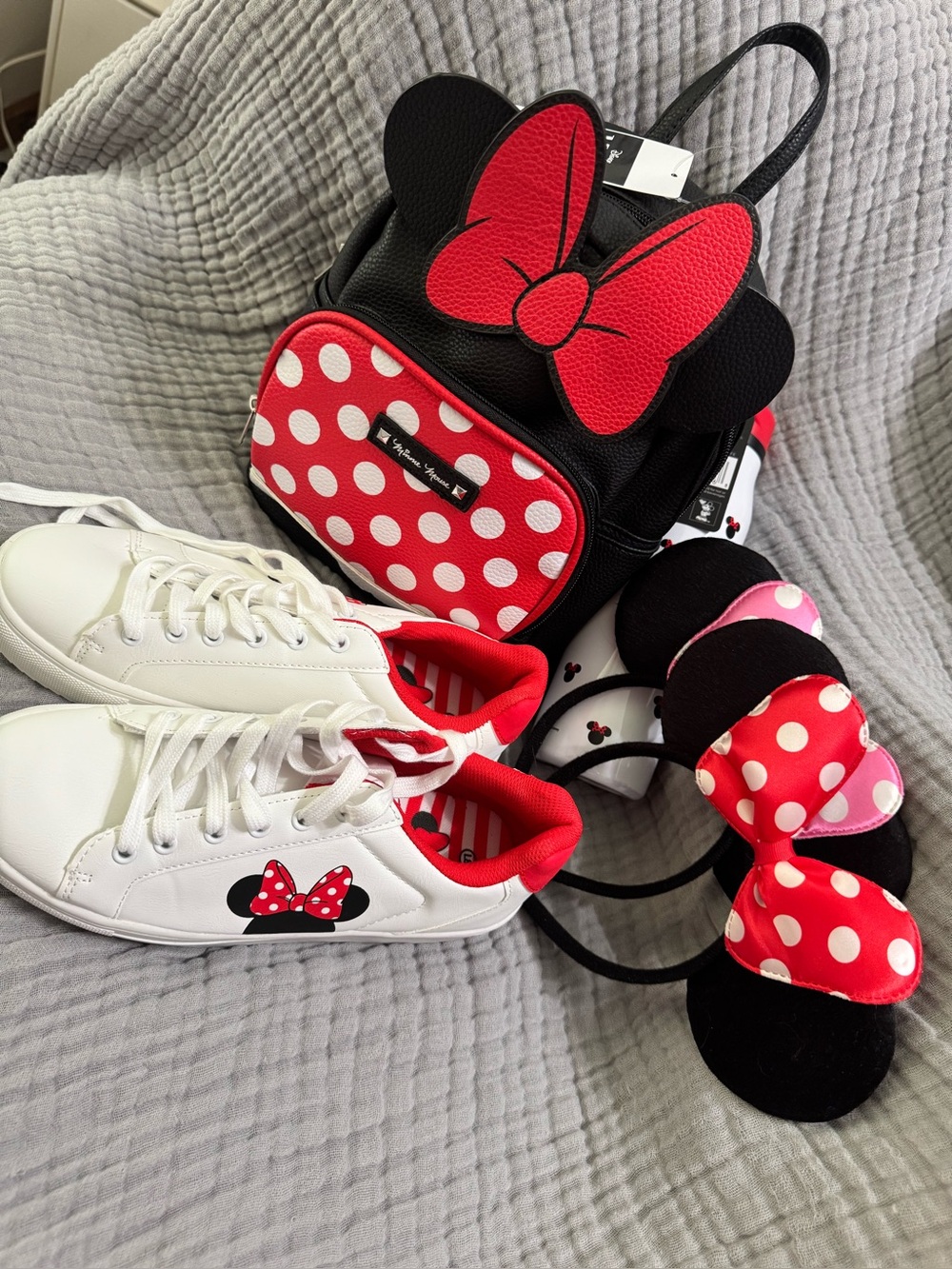 Minnie Mouse Red Polka Dot Backpack & Sneakers Set with water bottle and ears
